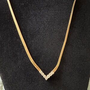 Gold and Silver Herringbone Necklace with Sparkling Accents